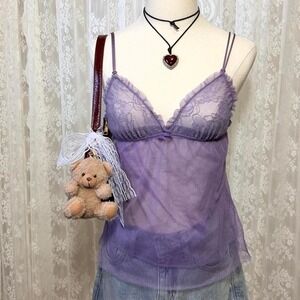 Simple Vera Wang Micro Mesh Purple Cami Babydoll Top Lingerie‎ Fairy Y2K Style